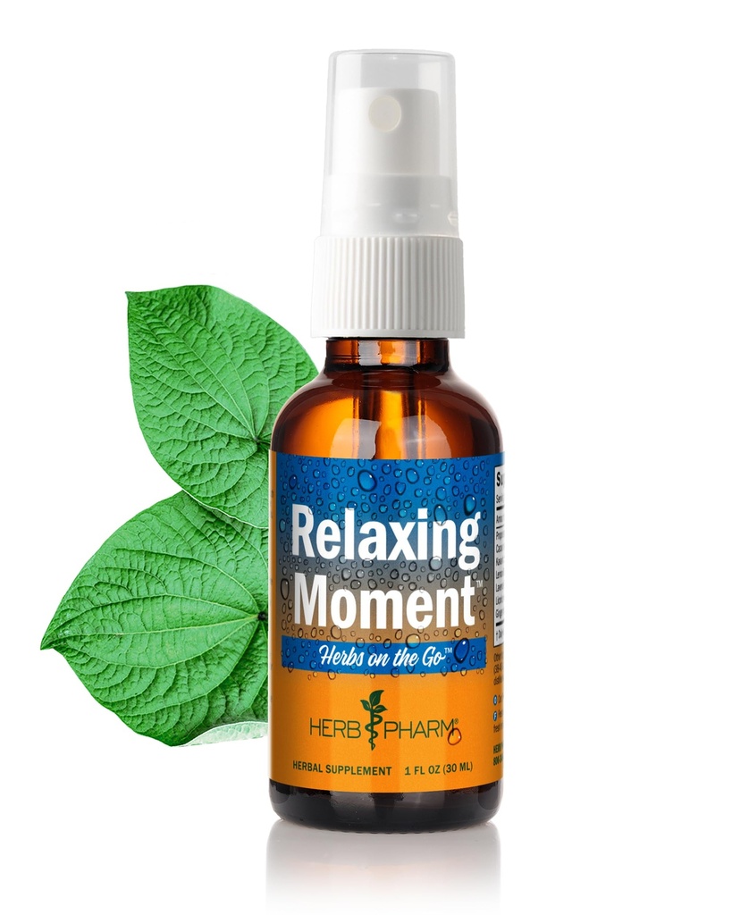Herb Pharm Herbs on the Go: Relaxing MomentTM Kava supplemento spray portatile | Rilassamento Supplemento per adulti | Realizzato con Noble Kava, Cacao, Balm limone, Lavanda, Liquirizia & Ginger, 1 oz*