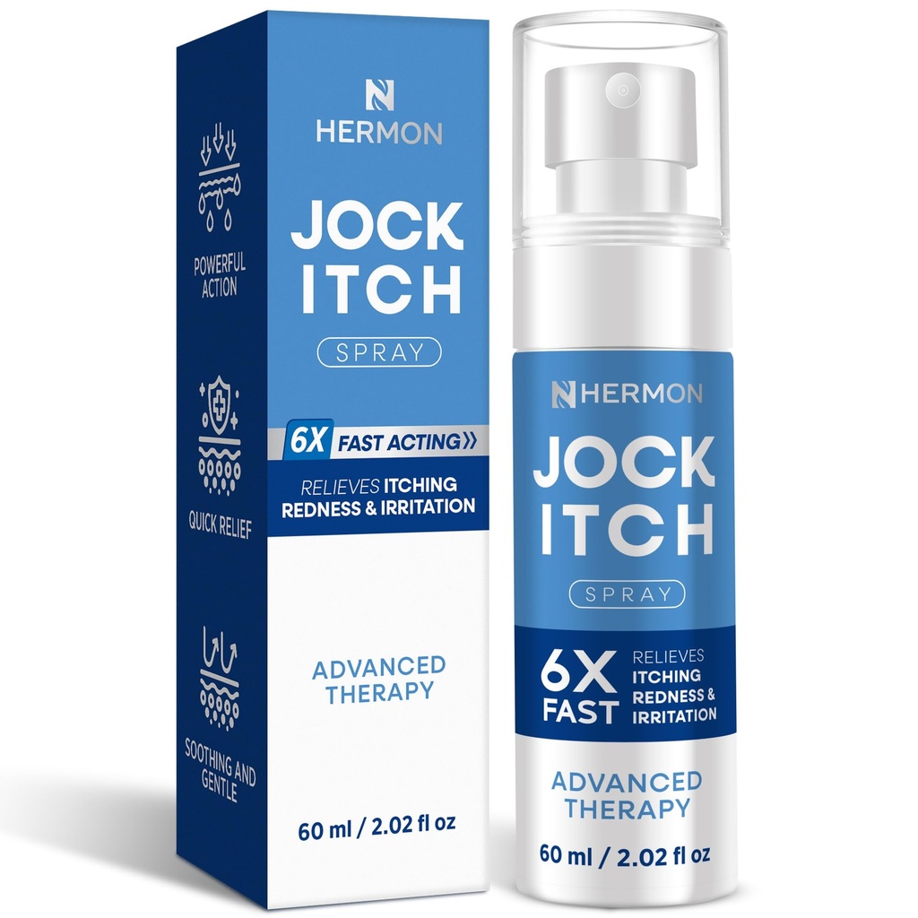 Hermon Jock Itch Spray per gli uomini: Trattamento potente per Jock Itch - Liquido spray ad alta resistenza fornisce lenitiva - 2.02 Fl Oz (Pack of 1)