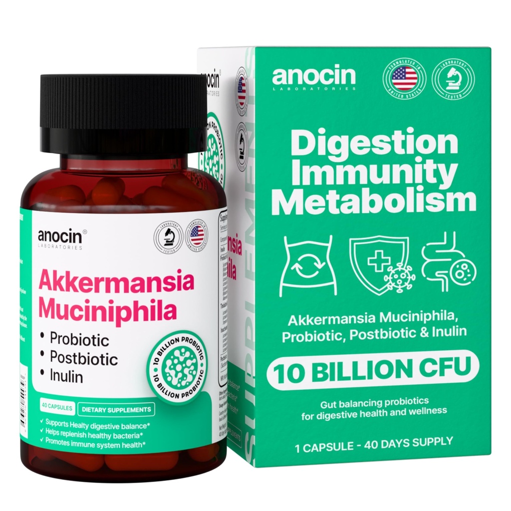 Akkermansia Muciniphila + Probiotico, Postbiotico & Inulina - Gut Health Supplement per la digestione, Supporto immunitario - 10 miliardi di CFU, Vegan & Gluten-Free
