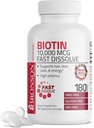 Bronson Biotin 10.000 MCG Lozenges Fast Dissolve High Potency Supports Hair, Skin & Nails Mixed Berry Flavor - Non-GMO, 180 Lozenges vegetariani