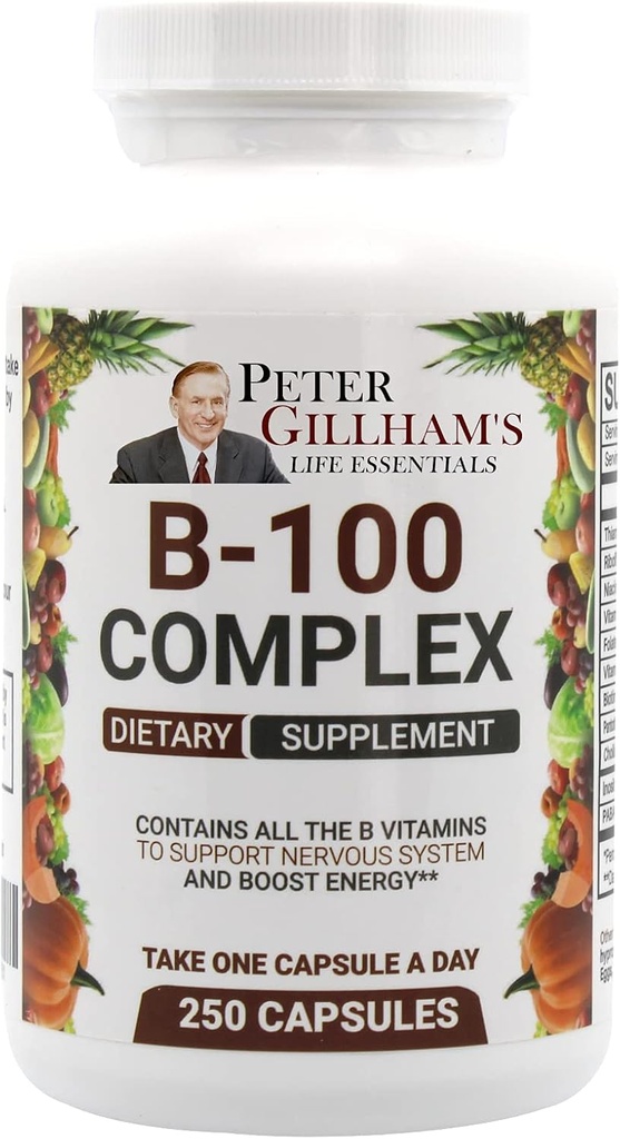 Equilibrato vitamina B Complex 100mg 250 capsule, energia e supporto Metabolismo. Contiene tutte le vitamine B di Peter Gillham's Life Essentials,