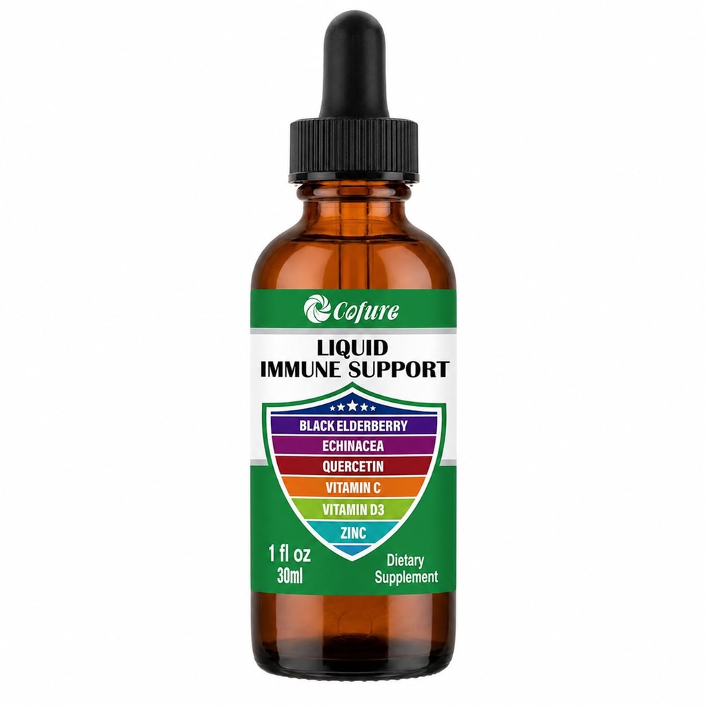 Zinco Quercetin Vitamina C D3 Supporto Immune Liquido con Echinacea Organica Elderberry, Difesa Immune Gocce Supplemento per Adulti- Vegan, Non OGM, Gluten Free - 1 Fl Oz