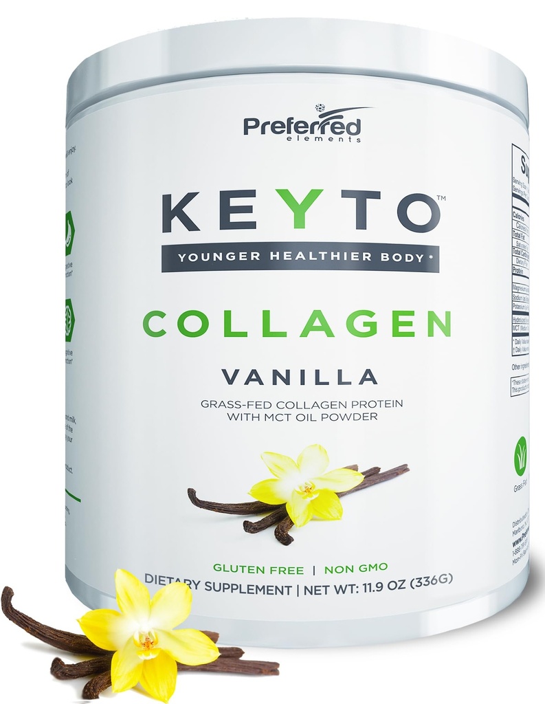 Keto Collagen Protein Powder con olio MCT – Keto e Paleo Friendly Grass Fed e Pasture Raised Peptidi di collagene idrolizzato – si adatta a bassa dieta di carboidrati e Keto Snacks – KEYTO Vanilla Flavor