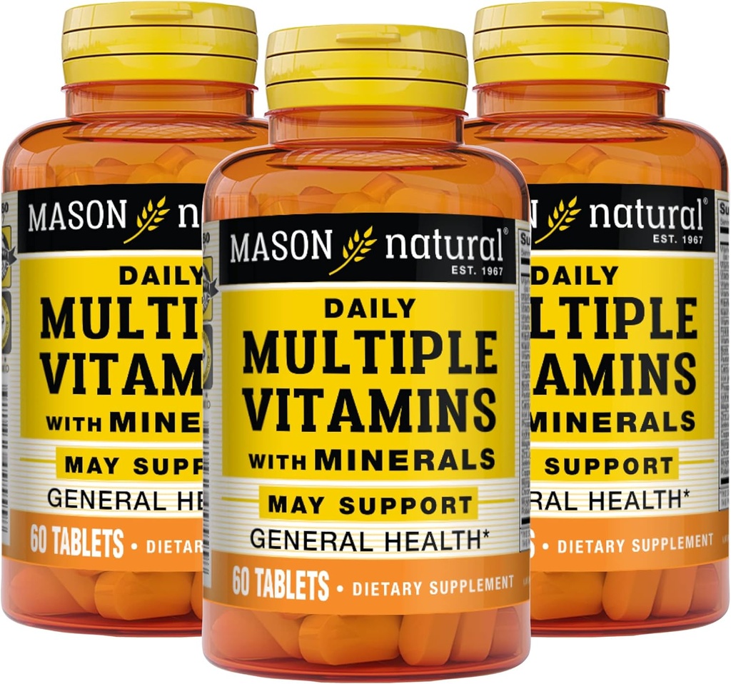 MASON NATURAL Daily Multiple Vitamins with Minerals - 24 Vitamine e Minerali Essenziali, Tutti in Un Multivitamin, Supporta la Salute complessiva, 60 Compresse (Pack of 3)