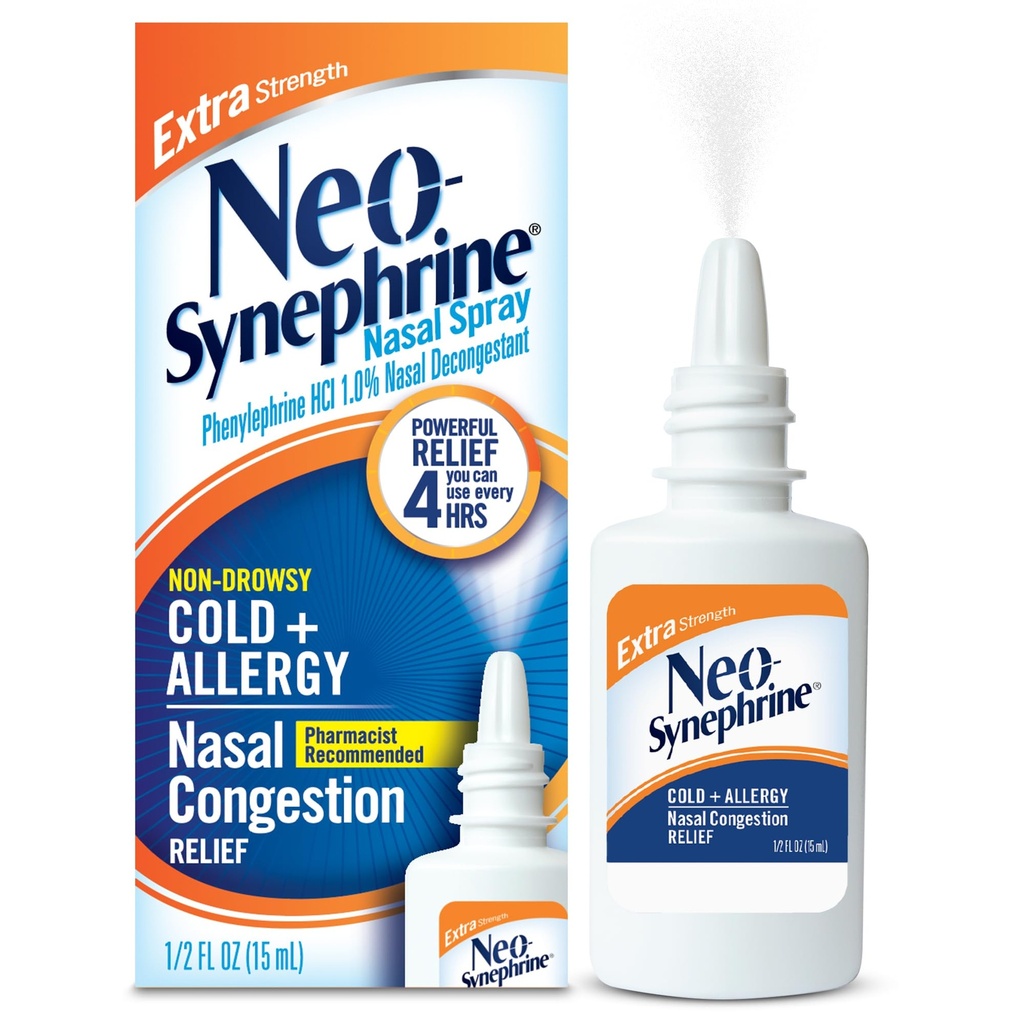 Neosynephrine, spray nasale per il sollievo del seno freddo, trasparente, 0.5 Fl Oz