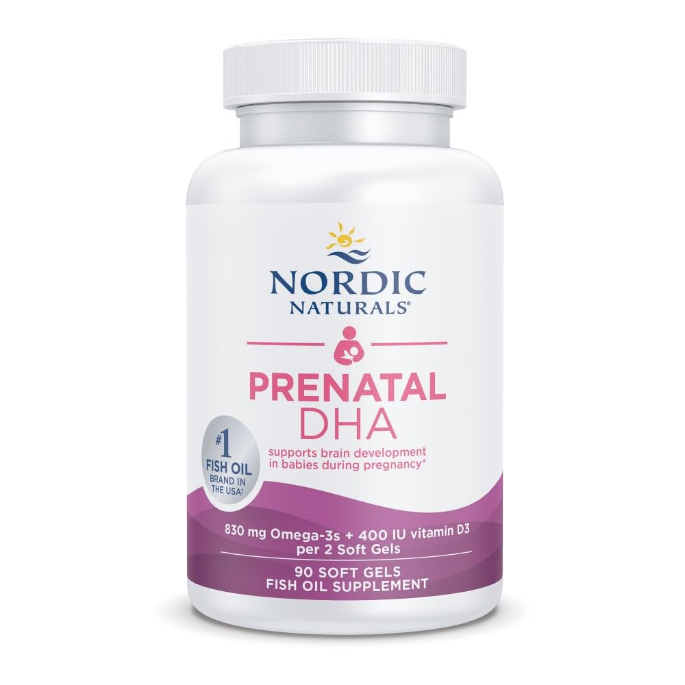 Nordic Naturals Prenatal DHA, Unflavored - 90 Soft Gels - 830 mg Omega-3 + 400 IU Vitamin D3 - Supporta lo sviluppo del cervello nei bambini durante la gravidanza e lattazione - Non-GMO - 45 Servings