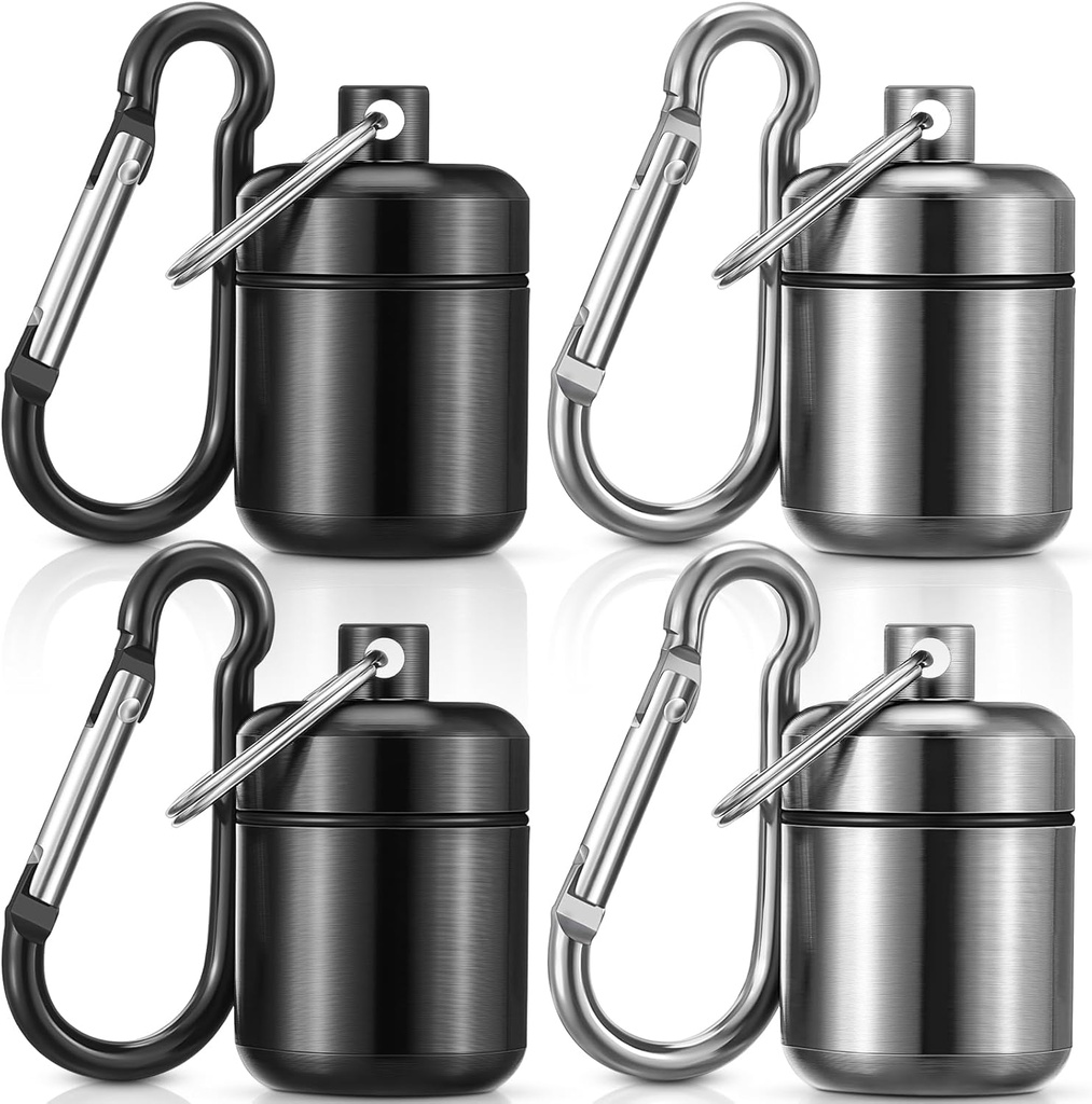 Hicarer 4 Pack Ear Plug Carrying Case Portatile Portacandele Portabicchieri Portabicchieri in metallo Impermeabile Portacontainer Pillole Piccolo Portacandele per portagioie e portagioie (nero, grigio)