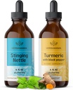 HERBAMAMAMA Kit di gocce liquide a base di erbe - Bundle di ortica e curcumina curcuma tintura 4 fl oz - Vegan, Non OGM, Zucchero e senza alcool - 2 confezione