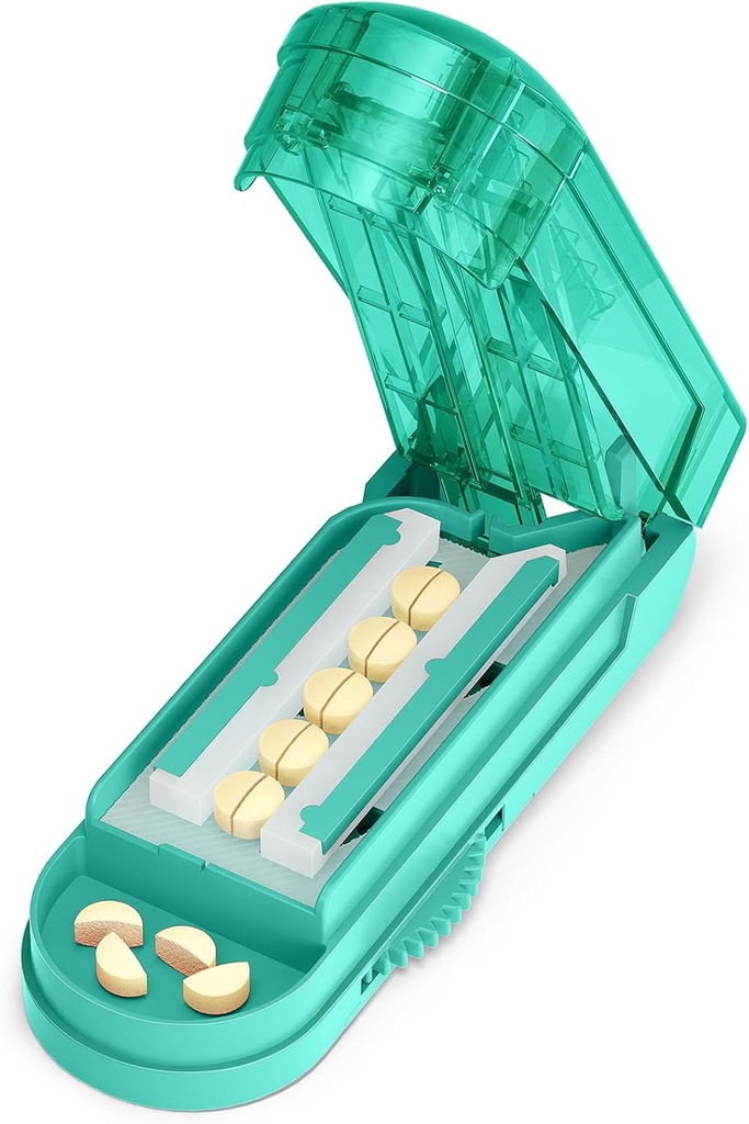 ONE PIX Pill Cutter Splitter for Small and Tiny Pills, Cutter di medicina per il taglio di Pillole multiple a un tempo in metà, taglio per Piccolo o Grande Pillola con Hidden Sharp Lama d'acciaio inossidabile, Cyan