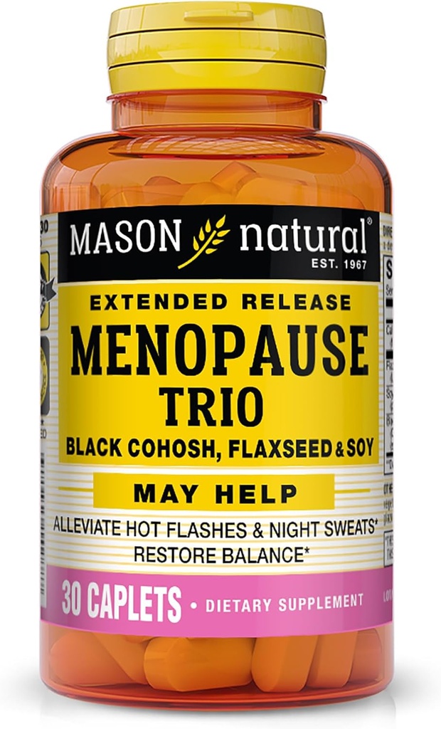 Mason Natural Menopause Trio: Nero Cohosh, Flaxseed, & Soy (Extended Release) - May Alleviate Hot Flashes & Night Sweats*, Supports Healthy Hormone Balance*, 30 Caplets