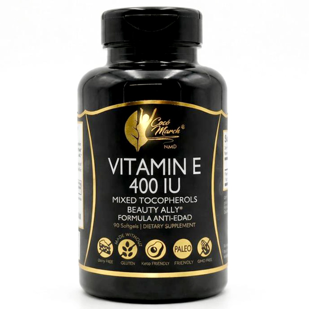 Cocó Marzo N.M.D Vitamina Naturale E 400 IU-Mixed Tocopherols, Beauty Ally, Alimentazione 3 Mesi - Gluten Free, Paleo Friendly, Dairy Free, Keto Friendly, OGM Free, 100 Softgels