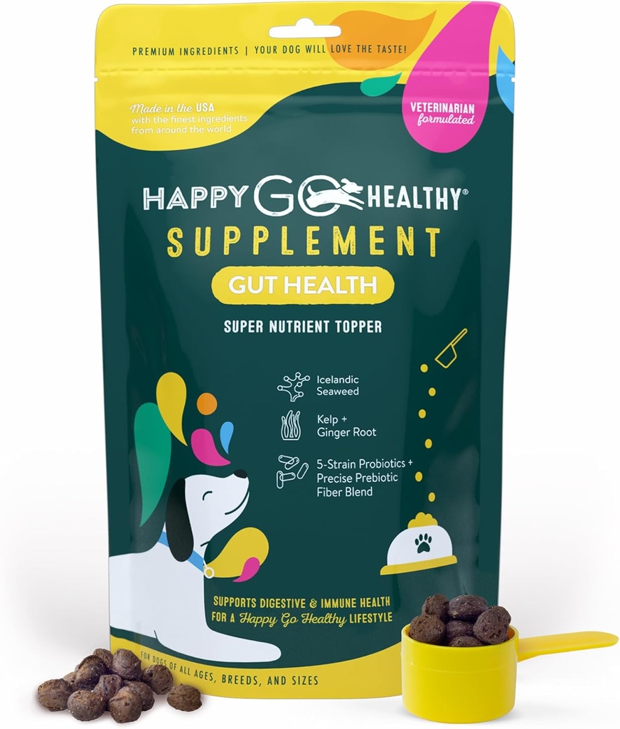 Dog Gut Health Probiotics Supplement | Migliora la salute digestiva e il supporto del sistema immunitario per cani e cuccioli | Tutti gli ingredienti naturali Tasty Kibble Dog Food Topper | 60 Count Pack