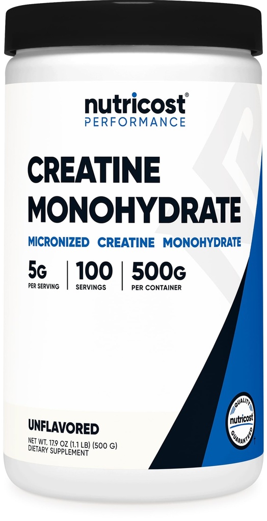 Nutricost Creatina Monoidrato Polvere micronizzata 500G, 5000mg per Serv (5g) - 100 Serve, 1 Oz7.9