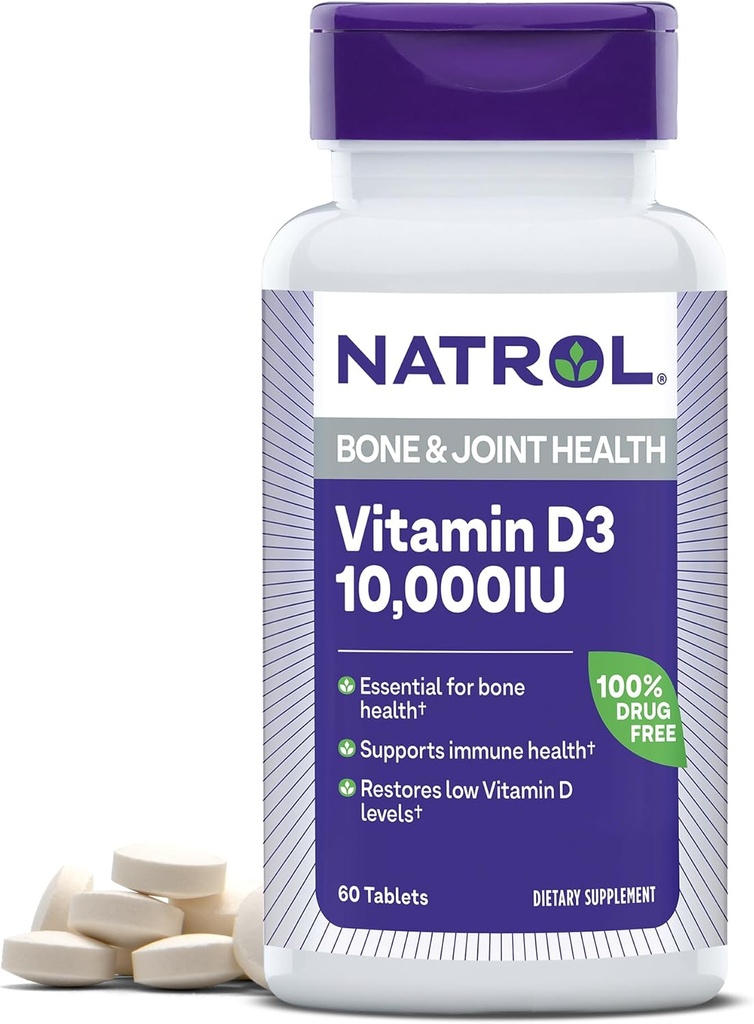 Natrol vitamina D3 10.000 compresse IU, sostenere la vostra salute immunitaria, 60 conte