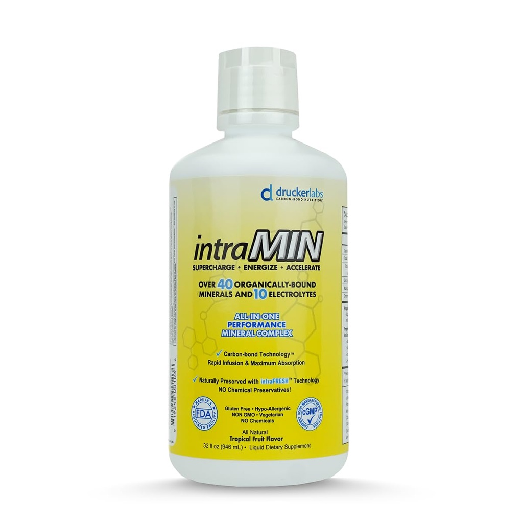 DRUCKER Labs - IntraMIN Organic Liquid Trace Minerals Integratore alimentare per Uomini, Donne, Bambini, Supporto Immune, Supporto Muscolare, Non OGM, Gluten Free, Vegan, Electrolytes (32 once, Tropical Fruit Punch)