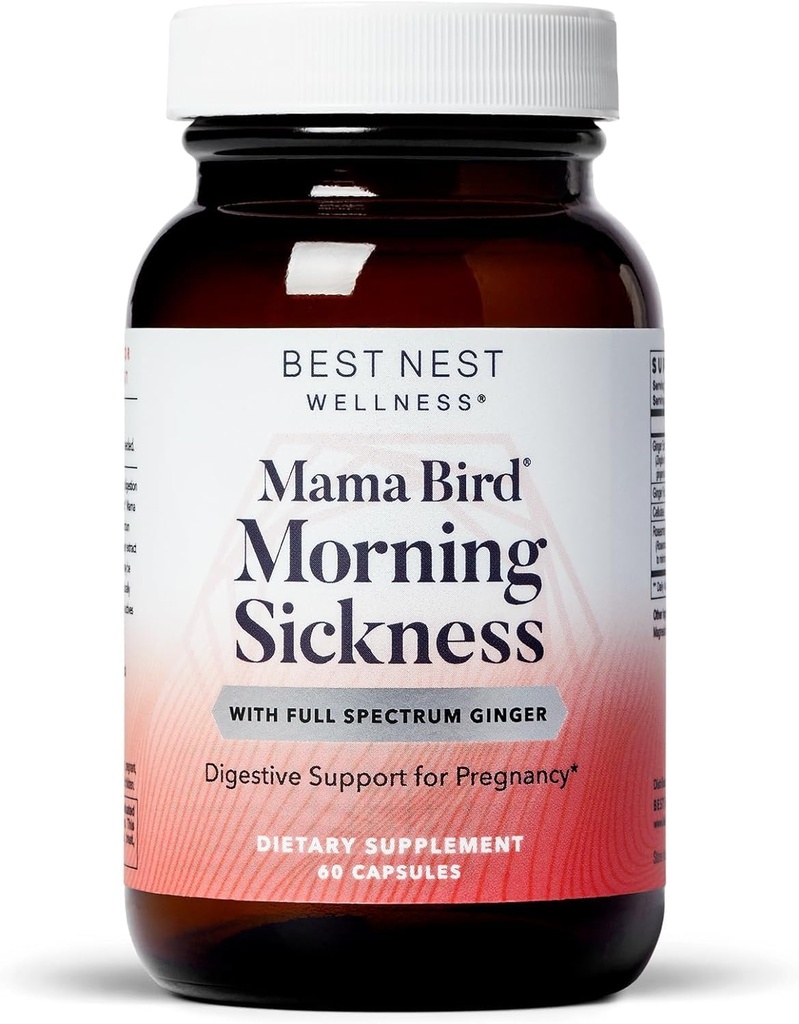 Best Nest Wellness Mama Bird Morning Sickness Relief - Gentle Supplemento Formula Aids Contro Mattina Malattia - Supplemento con Ginger Extract & Root Powder - 60 Capsule