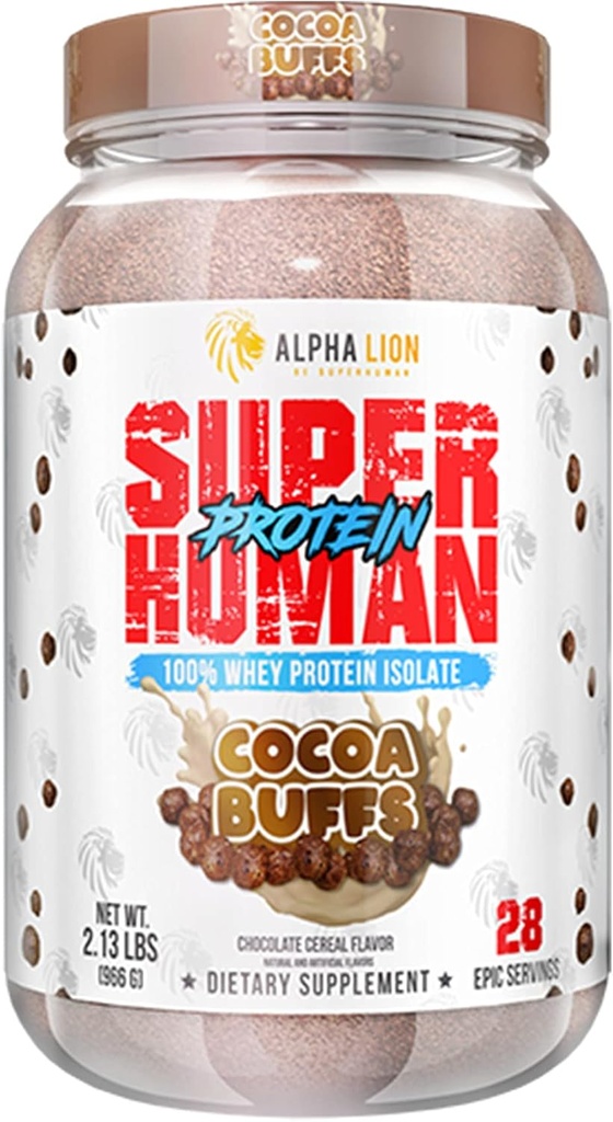 ALPHA LION Superhuman Whey Protein Powder, Great Tasting Pure Whey Protein Isolate, Low Carb, Low Sugar, Nessun Bloat Post Workout, Muscle Recovery & Growth (28 Servings, Cocoa Buffs)
