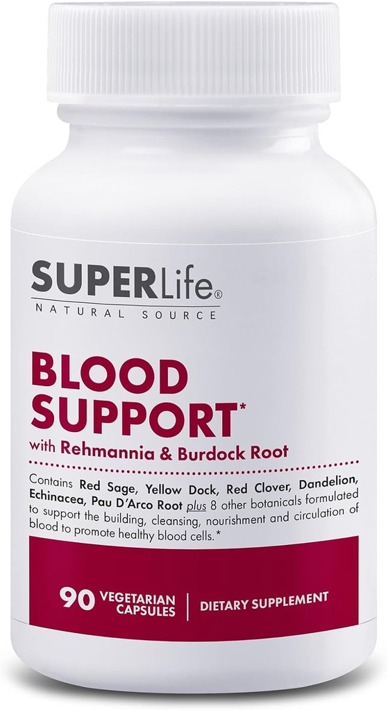 Supporto del sangue - con Rehmannia, Dandelion, Clover rosso, Burdock Yellow Dock, Echinacea & Pau D'Arco | Promuove la costruzione, la pulizia, il nutrimento e la circolazione del sangue