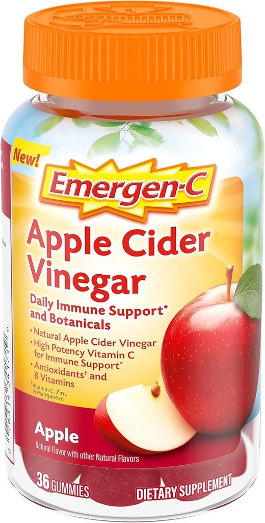Aceto di sidro di Emergen-C Vitamina C Gummies, Integratore alimentare per il supporto immunitario, Mela - 36 Conte