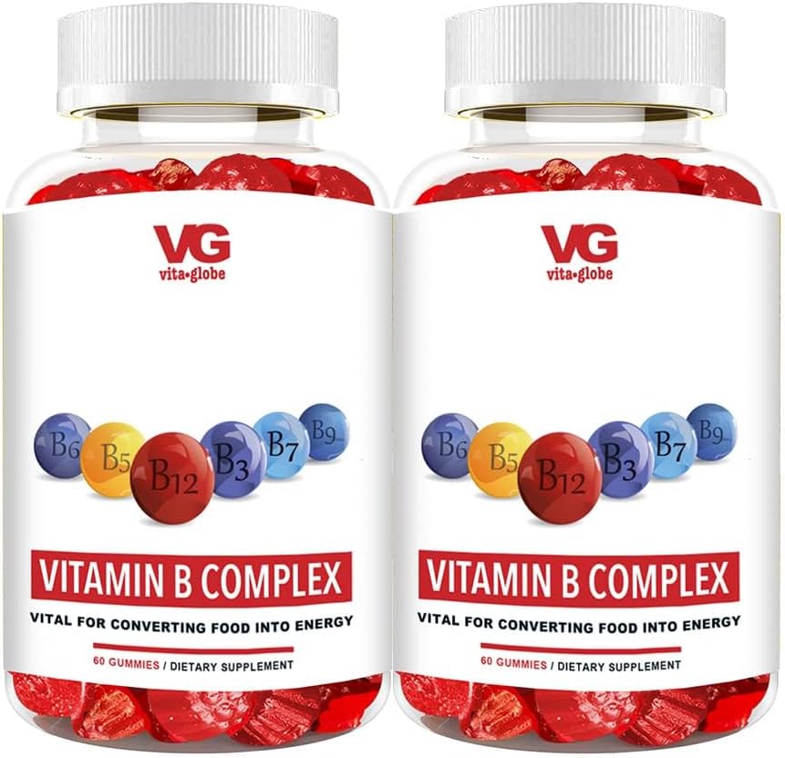 VITA GLOBE B Complex Gummy Vitamine - Fragola Flavor con Vitamina C, Niacina, B6, B12 & Biotina per l'energia, la salute del cuore e il supporto del cervello, 120 Conte (Pack of 2)