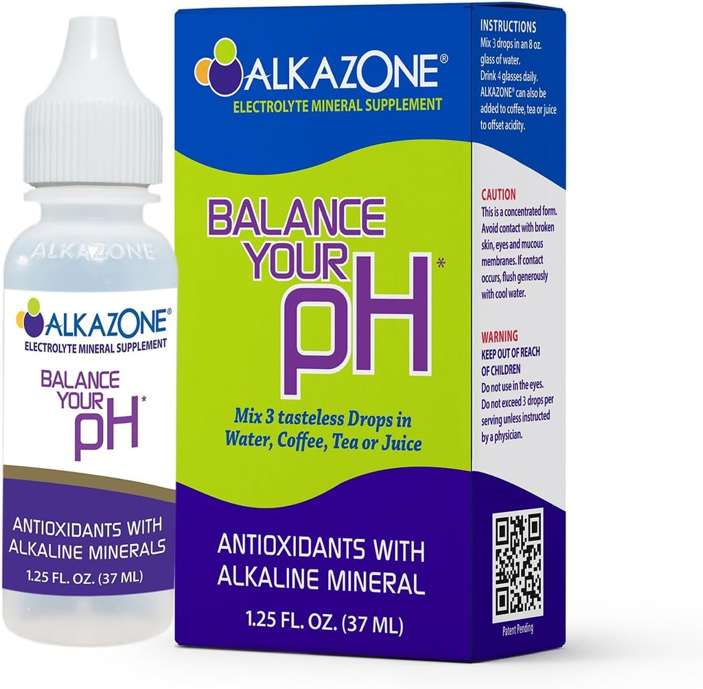 Alkazone Equilibrio pH, Antiossidanti Alcalini Gocce minerali, Singolo 1.25 Oz Pack, Portatile, Resi 10 Galloni di alcalina, Acqua Antiossidante, Non aromatizzata, pH Balance, Idratazione