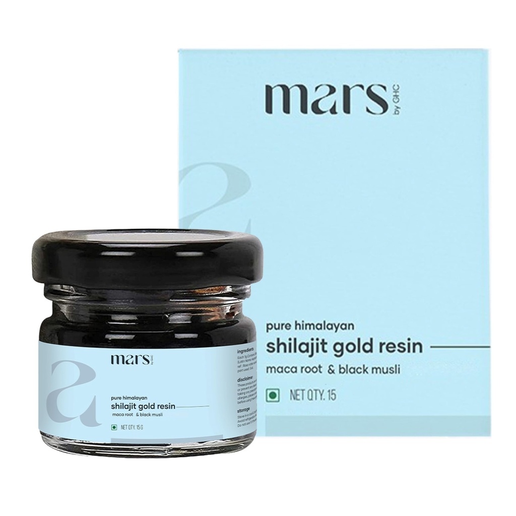 Mars Pure Himalayan Shilajit Gold (Resina) | Premium Organic Shilajit Sorgente da High-Altitude Himalayas | Natural Energy, Strength & Stamina Booster | Resina per Total Well-Being -15 g (Pacchetto di 1)