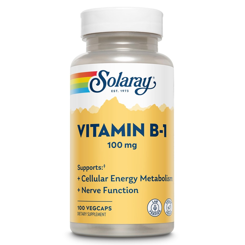 Vitamina B-1 100 mg | Metabolismo dell'energia sana, pelle, cervello, cuore e sistema nervoso Supporto | 100 VegCaps
