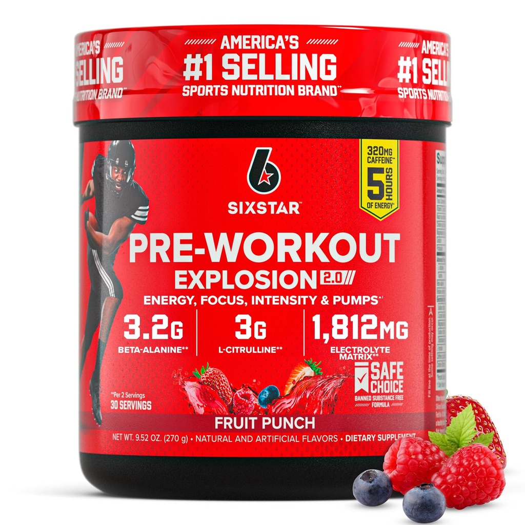 Six Star Pre-Workout Polvere per gli uomini e le donne, Fruit Punch (30 Serve) - Preworkout Explosion 2.0 Energy Powder Drink Mix con Beta-Alanine & Caffeine - Prodotti per l'alimentazione sportiva