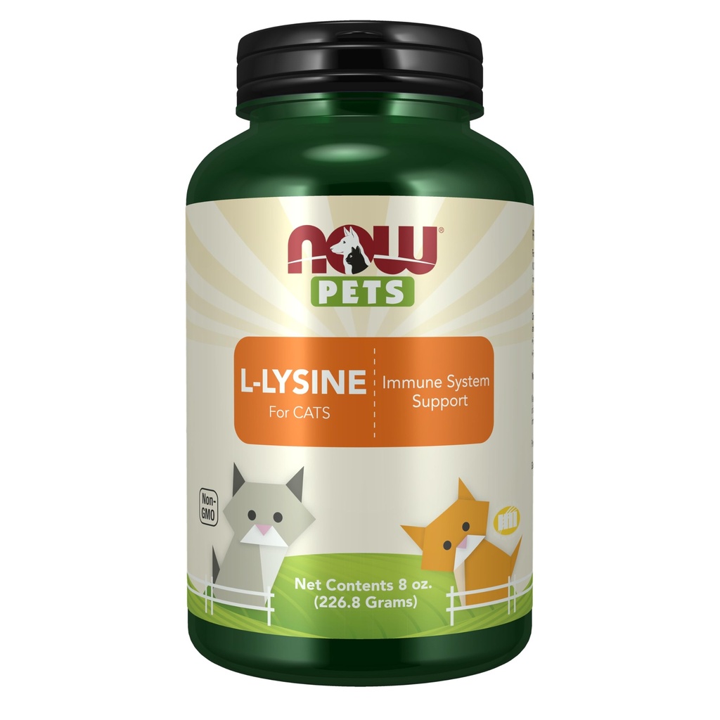 NOW Pet Health, L-Lysine Supplement, Polvere, formulato per gatti, NASC Certified, 8-Ounce