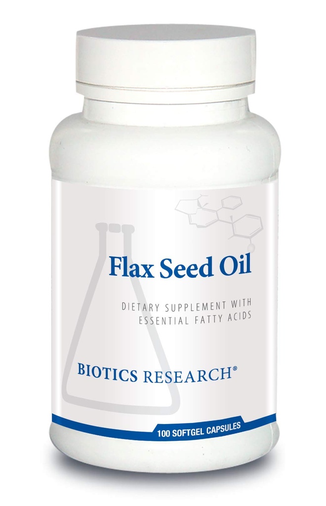 Biotics Ricerca Olio di semi di lino Ogni capsula contiene 1.000 di olio di semi di lino puro. Pressato a freddo dal semi di lino biologico certificato. 100 Softgels