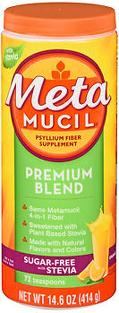 Metamucil Premium Blend Psyllium Fiber Powder Sugar-Free con Stevia Orange - 14.6 oz