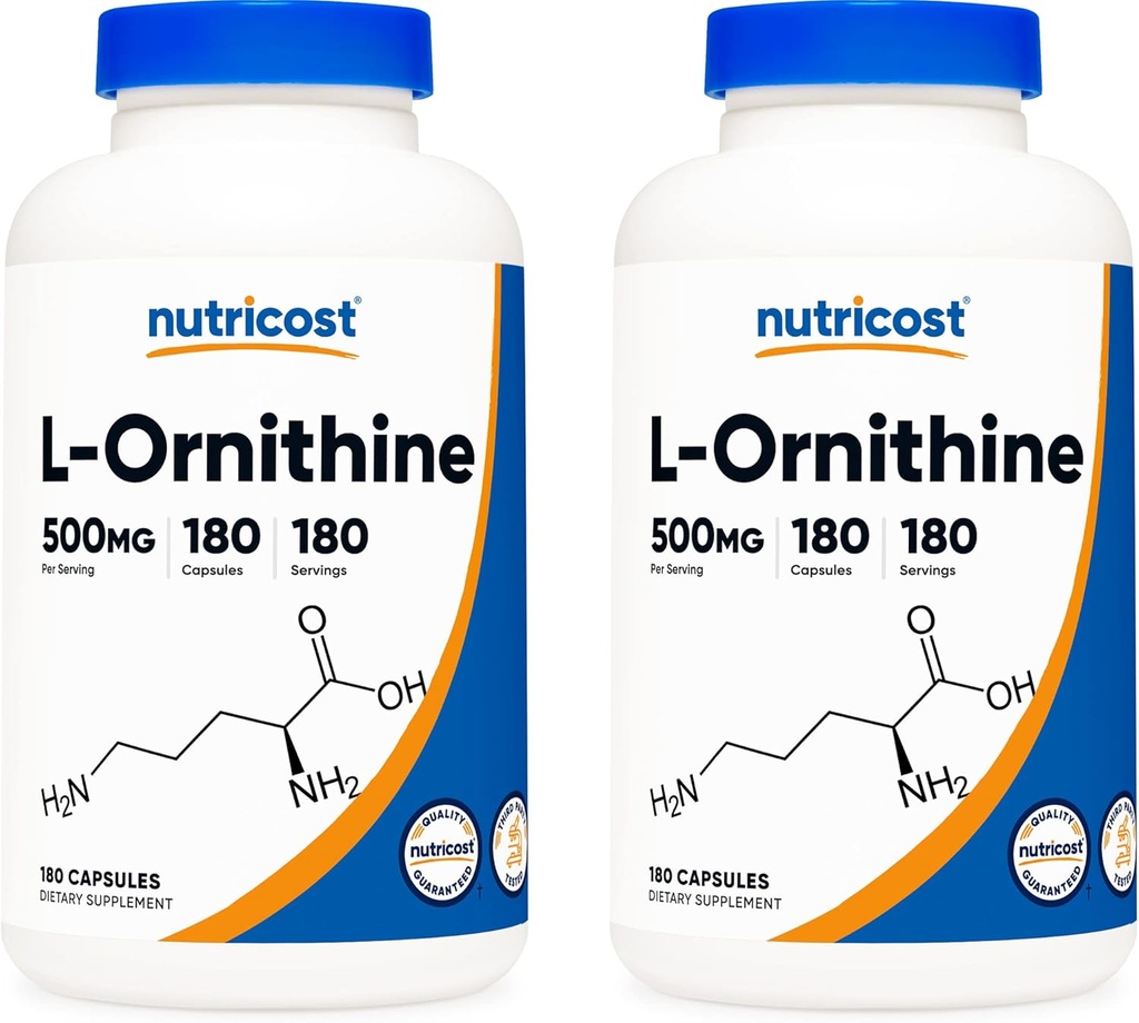 Nutricost L-Ornithine 500mg; 180 capsule (2 bottiglie)