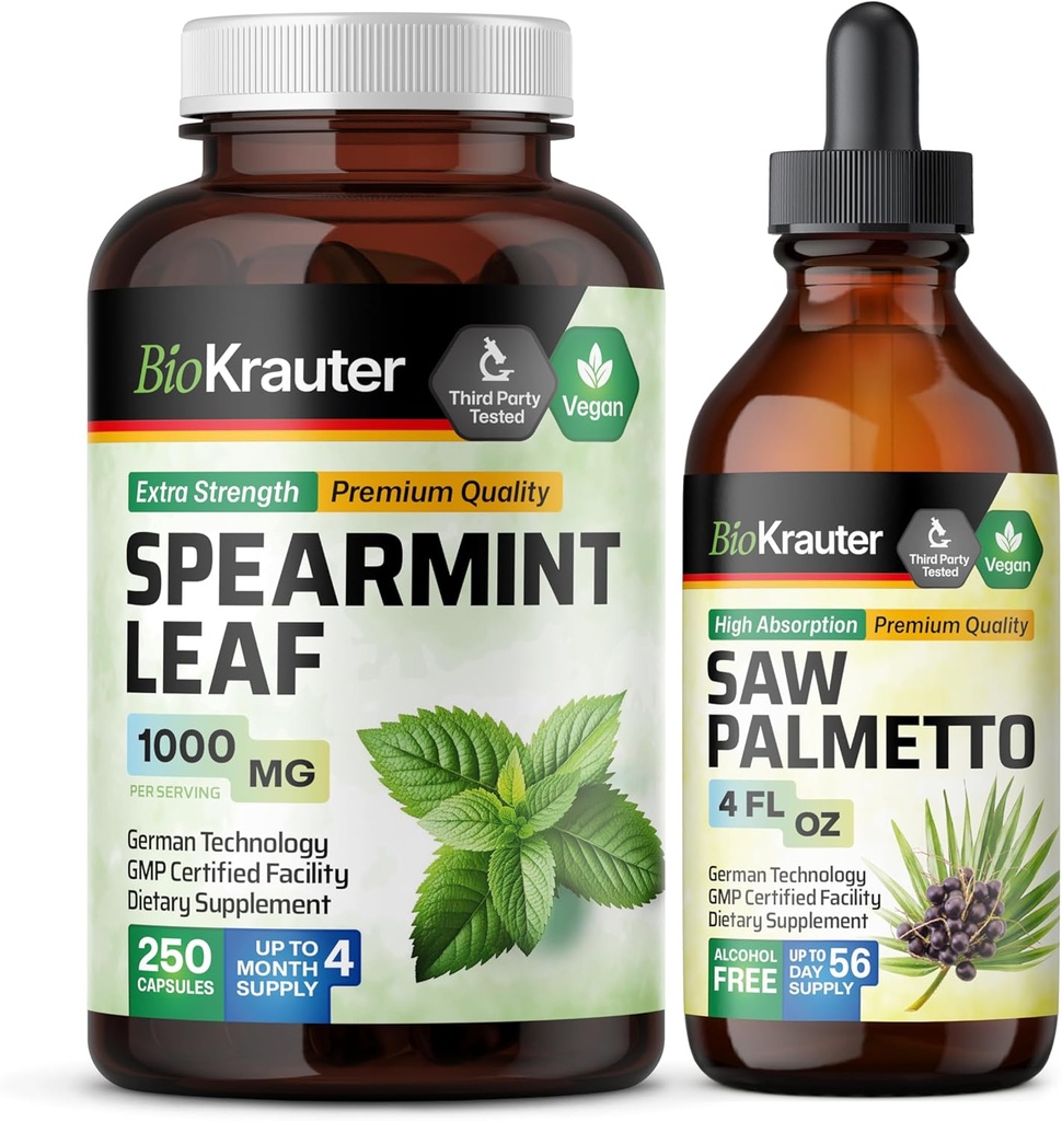 BIO KRAUTER Spearmint 250 Capsule & Saw Palmetto Tincture 4 Fl. Oz.