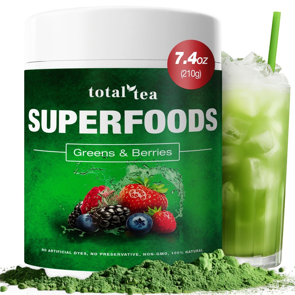Polvere verde tè totale per l'energia e la salute digestiva con curcuma, polvere di Amla & vitamina C - 30 porzioni