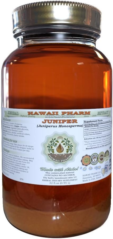 Estratto di liquido privo di alcool di Juniper, Ginepro organico (Juniperus Monosperma) Dried Berry Glycerite Hawaii Pharm Natural Herbal Supplement 32 oz non filtrato