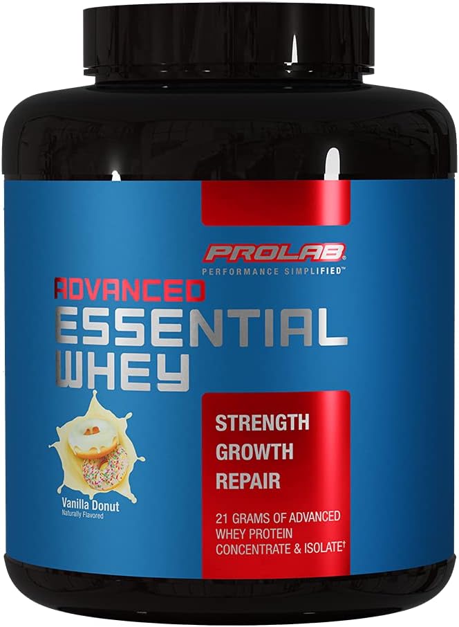 ProLab Advanced Essential Whey Protein Powder, Whey Concentrate & Isolate Blend, 21g Protein, BCAA, Enzimi Digestivi, Supporto Muscolare & Recovery (Vanilla Donut)