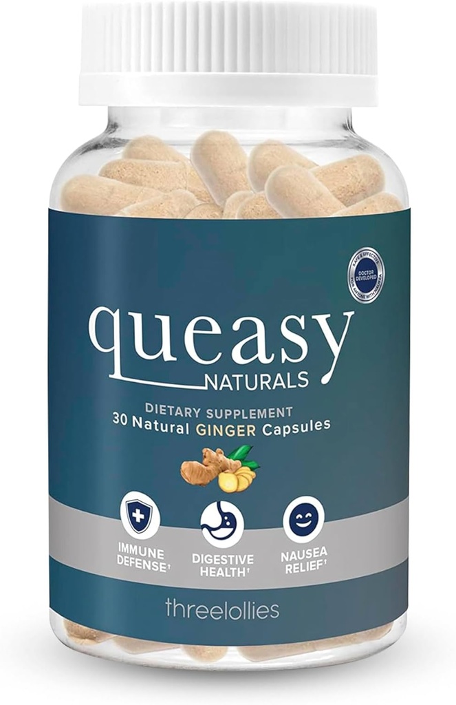 Tre Lollies Cieasy Naturals Ginger Capsules - Supplemento Rilievo Nausea Non Drowsy - Prevenzione di Malattia di Movimento & Rilievo Nausea Durante Chemioterapia - 1000mg Ginger Root - 30 Caps