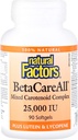 Fattori naturali, BetaCareAll 25.000 UI, Vitamina A per la pelle sana, la visione e la funzione immunitaria, 90 Softgels