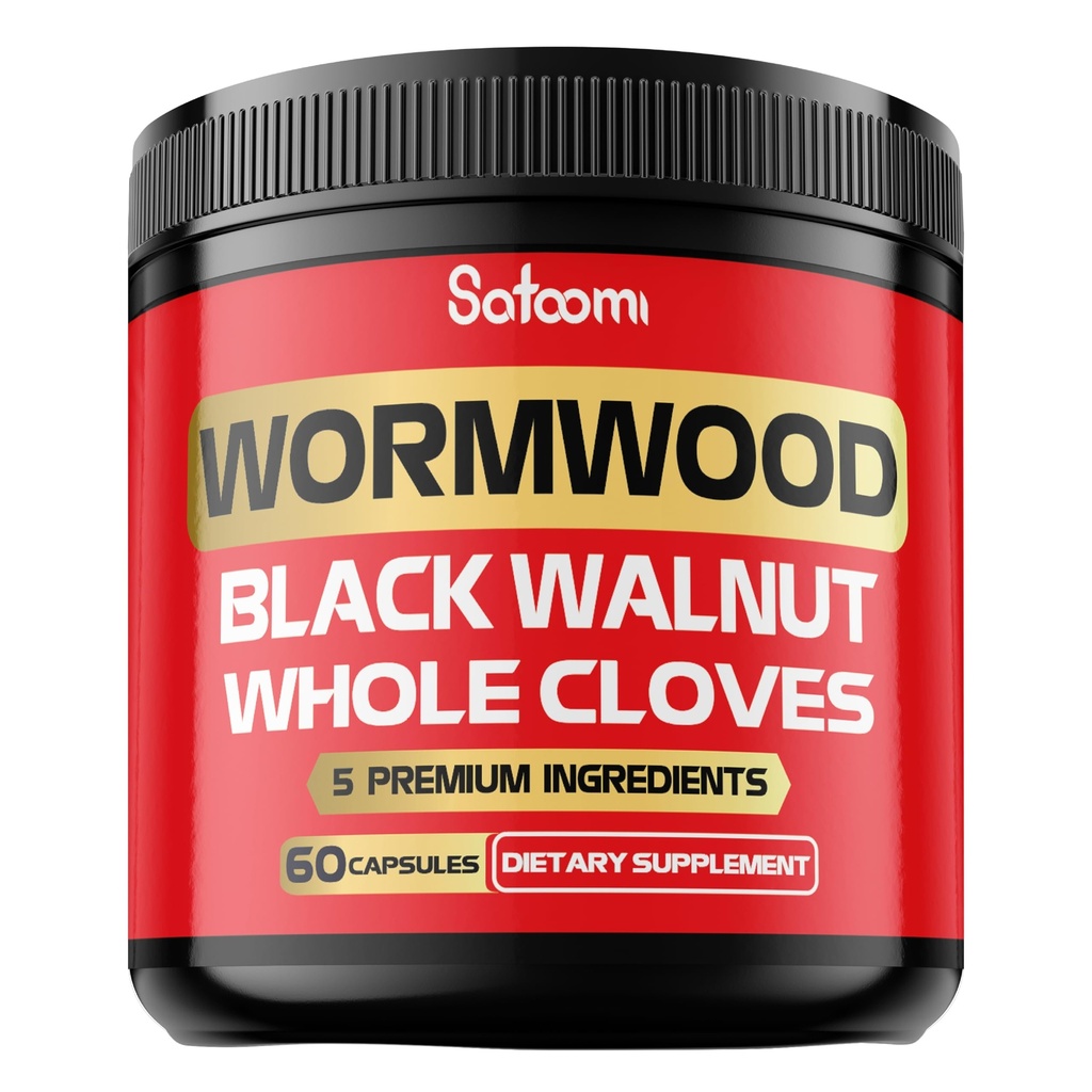 Satoomi 5 in 1 supplemento di capsule di Wormwood - estratto da noce nera, chiodi interi, curcuma e berbera HCl - Sistema immunitario e salute di digestione - 60 capsule