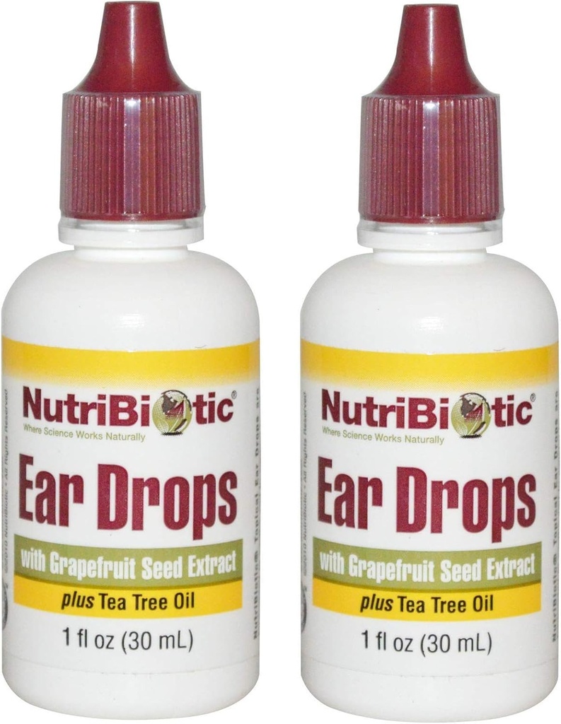 NutriBiotic Ear Gocce con estratto di semi di pompelmo e olio d'albero di tè (Pack of 2), 1 Oz Ogni