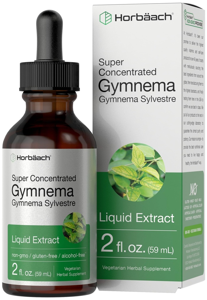 Horbäach Gymnema Sylvestre Estratto di liquido | 2 fl oz | Gocce gratuite di alcool | Tintura di supplemento super concentrata | Vegetariano, Non OGM, Gluten Free