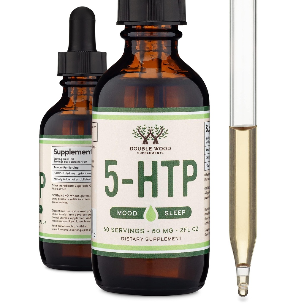 5HTP Liquid Drops - Più assorbibile ed efficace di 5 HTP Capsule (60 Serve di 50 mg 99%+ 5-HTP) Integratore di serotonina per Mood, Sonno e Rilassamento da Double Wood