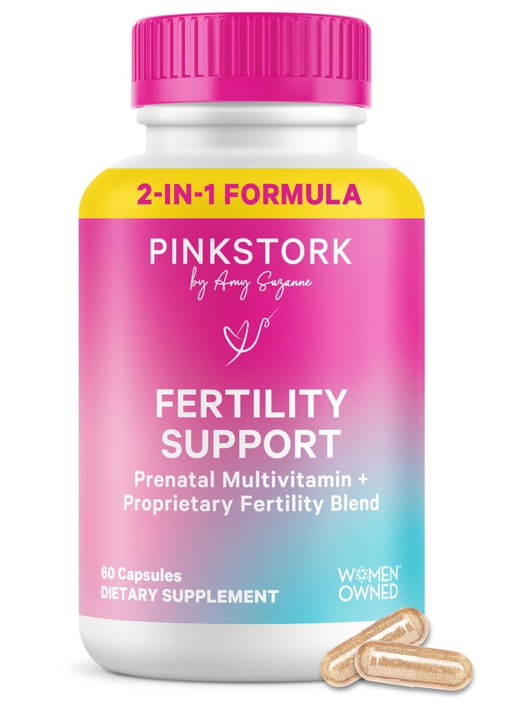 Integratori di fertilità della cicogna rosa per le donne | 2-in-1 Supporto di concezione con Inositol, Vitex & Vitamins | Regolarità del ciclo, equilibrio dell'ormone e benessere riproduttivo | 60 capsule