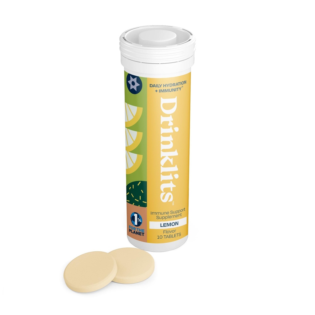 Bevande Limone Quotidiano Sostegno Immune Compresse | 0g Zucchero - Vitamina C - Elettroliti - Miscela Botanica | Tubo Singolo (10 Compresse/Servings)