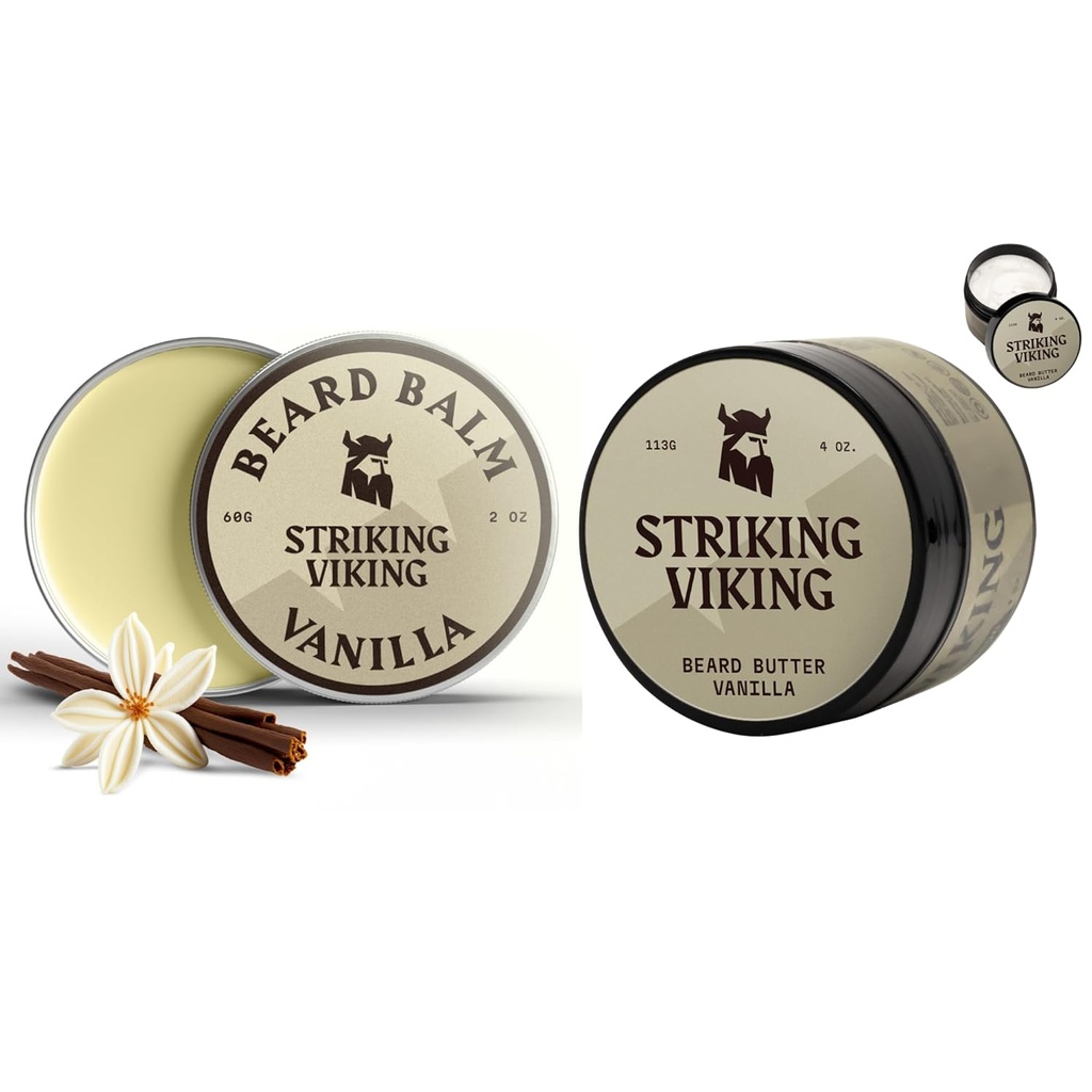 Striking Viking Pack di 2 Beard Balm (2oz) e Beard Butter (4oz) Vanilla Scent