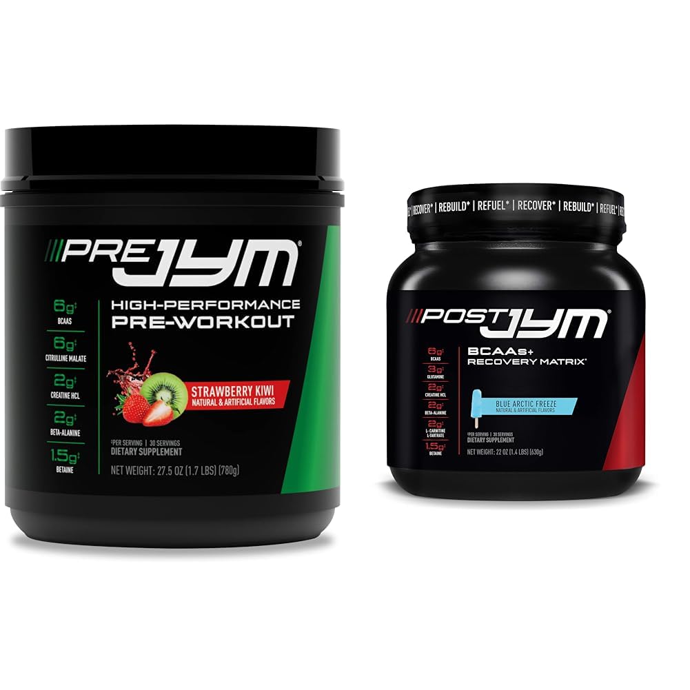 JYM Supplement Science PRE JYM 30 Serve - Fragola Kiwi & post-allenamento con BCAA, Glutamina, Creatina HCL, Beta-Alanine e altro, Blue Arctic Freeze, 30 Serve, 22 Oz