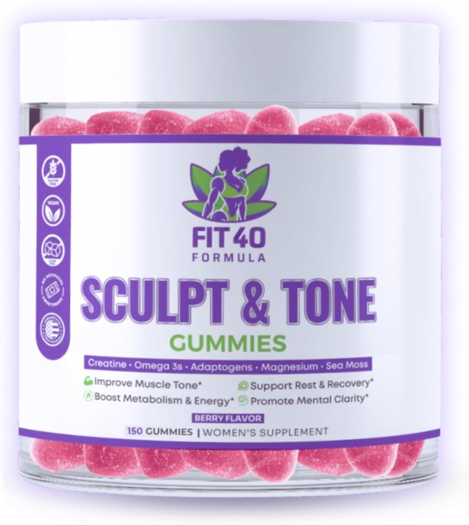 Sculpt & Tone Gummies for Women 40+ | Creatina, Magnesio, Tart Cherry & Sea Moss | Peri-Menopause Support, Energy & Post-Workout Recovery | 150 Vegan Gummies