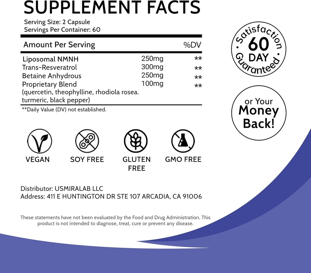 Liposomal NMNH Supplemento per l'energia delle donne: NMN Alternative + Trans-Resveratrolo + TMG | Boosts NAD+ Livelli, Cellular Regeneration & Radiant Skin - 60-Day Anti-Aging Formula 7