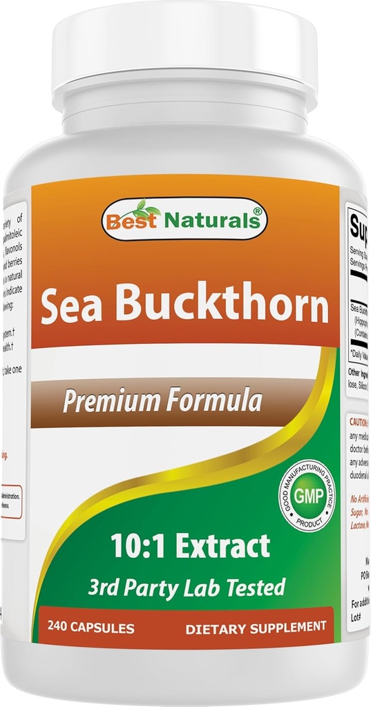 Best Naturals Sea Buckthorn Olio Polvere estratto 10:1 500 mg 240 capsule - Non OGM, Gluten Free - Contiene naturalmente Occuring Omega-7 acido palmetoleico