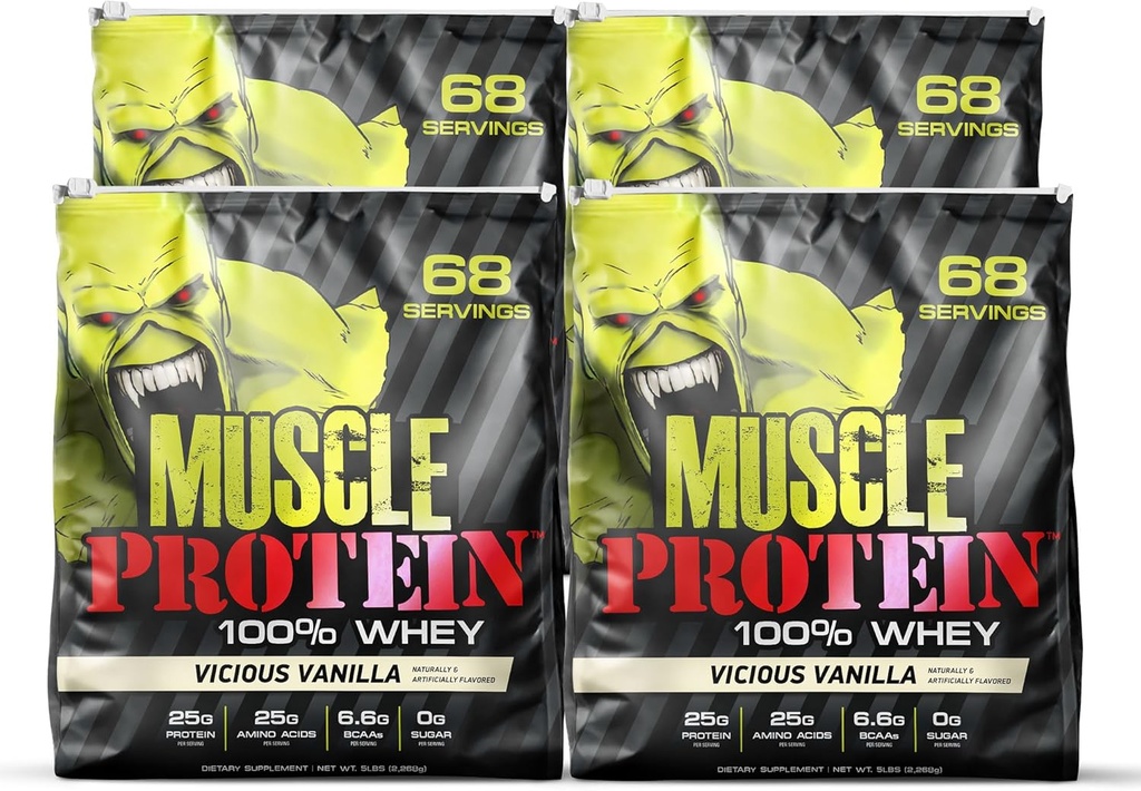 COLOSSAL LABS Muscle Whey Protein polvere di proteine aromatizzata, 25.000 mg di aminoacidi/Serving, filtrata a freddo (Packaging May Vary) (20 Pound (Pack of 4), Vanilla)